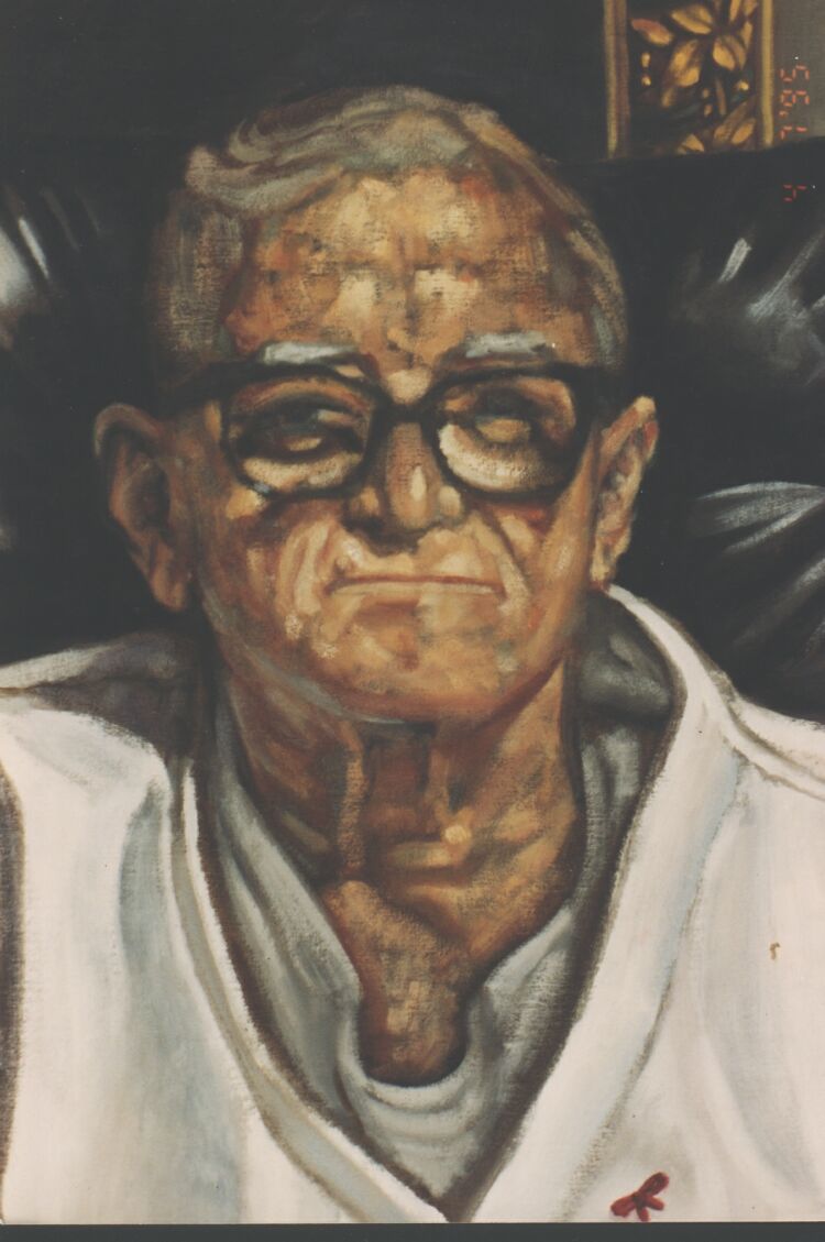 Portrait: Oil on canvas. Detail of Dr Solomon's face.